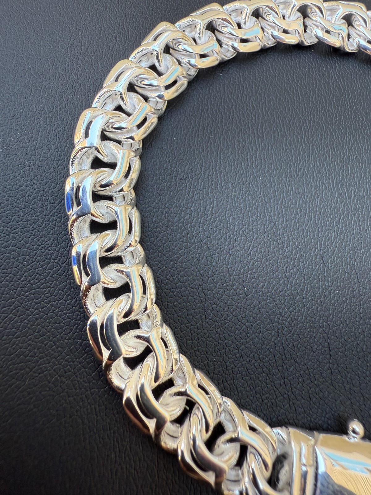 Real 925 Sterling Silver Handmade 9mm Bismark Garibaldi Chino Bracelet Mens