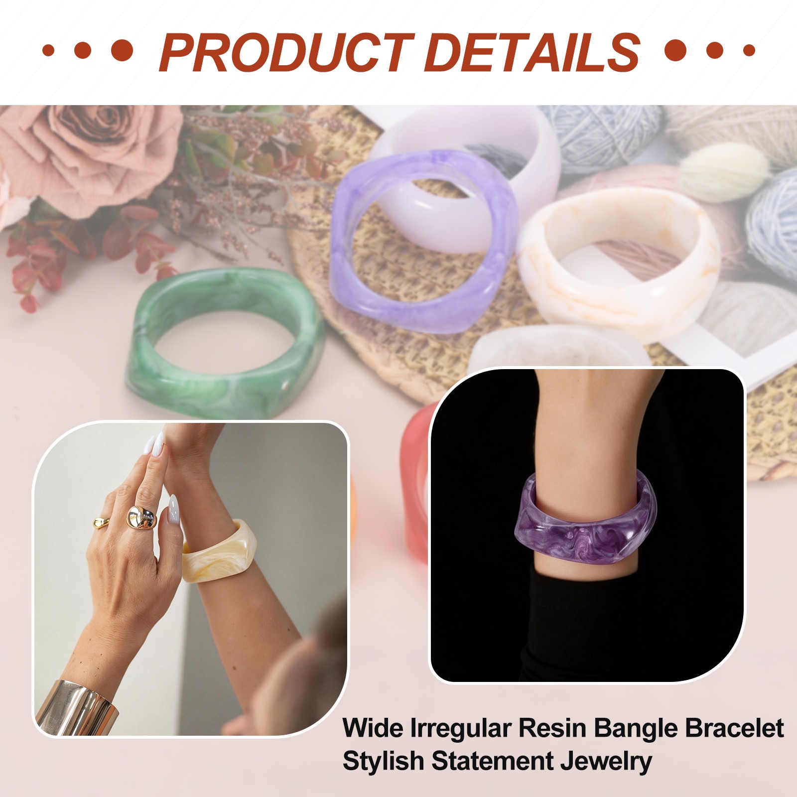 Chunky Acrylic Resin Bangle Geometric Chunky Bracelet for Women, Blue/White