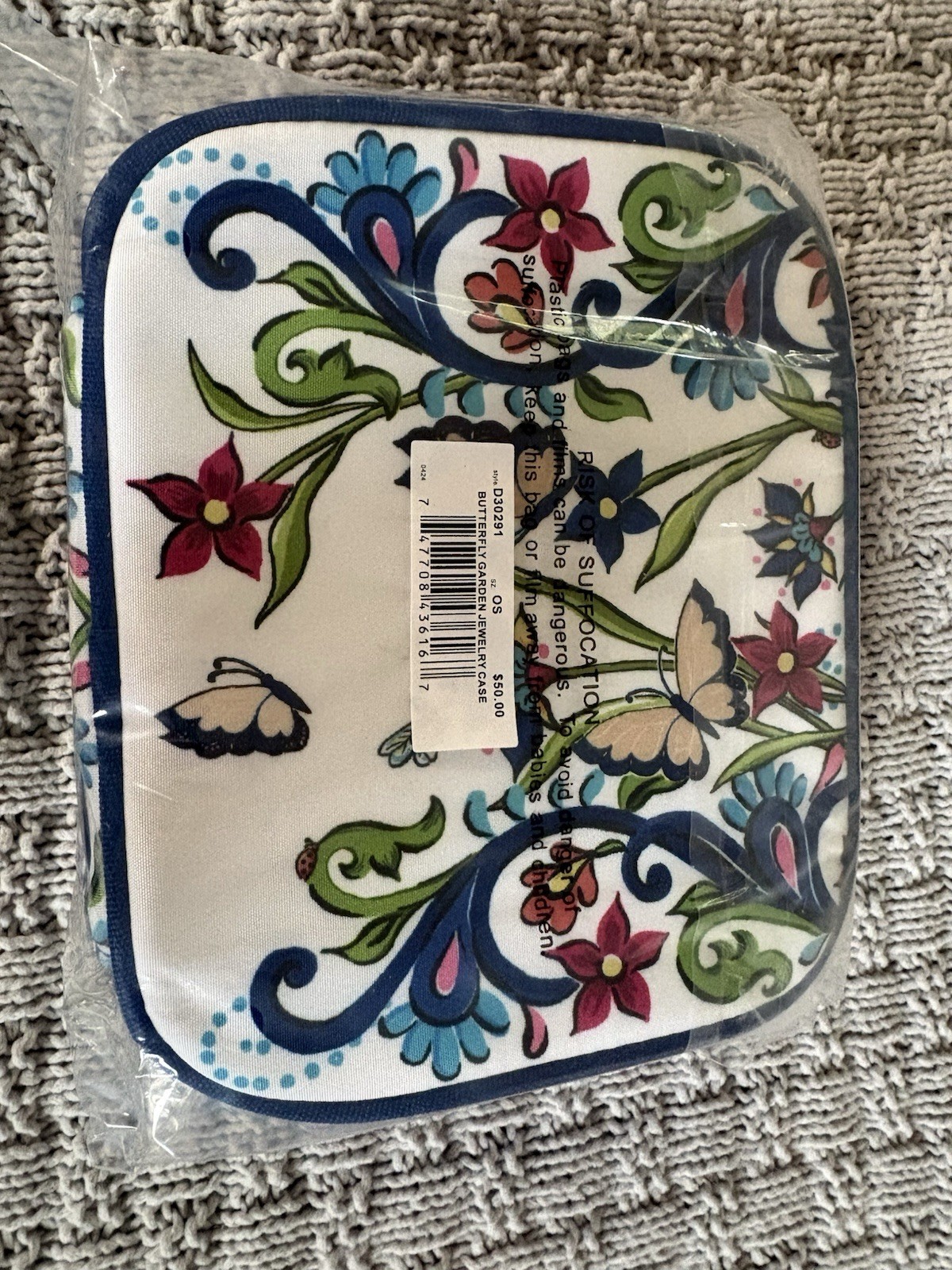 Brighton Butterfly Garden Zip-Around Lined Jewelry Case Blue Floral Fabric