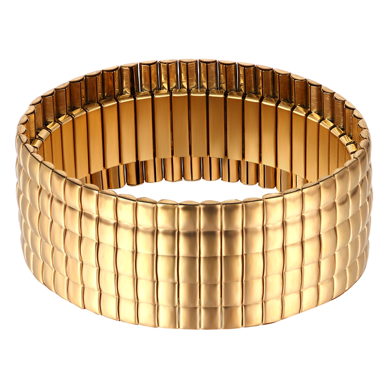 Women’s Chunky Wide Stretch Bracelet Stainless Steel Bangle Stackable Jewelry