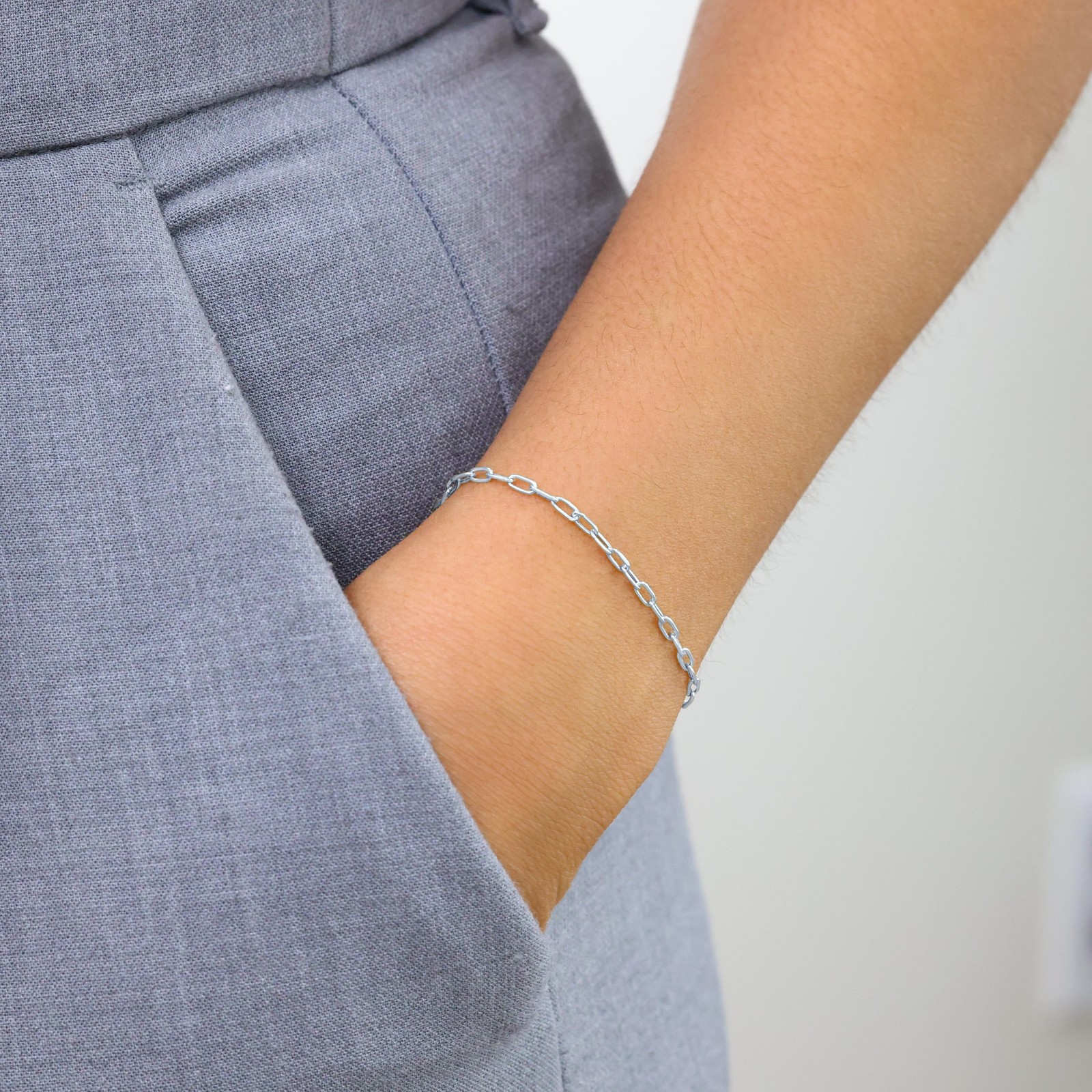 10k White Gold 2mm Paperclip Chain Cable Rolo Link Bracelet Womens 7″ 7.5″ 8″