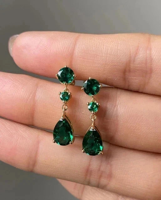 Sterling Silver Green Pear Shape Drop & Dangle Earrings with Gold Finished