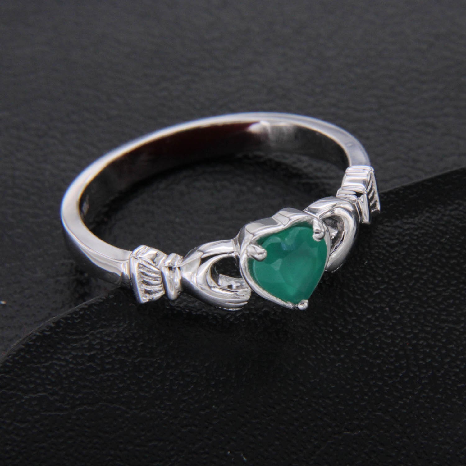 CLADDAGH His Bridal Ring 0.50Ct 5mm Heart Green Stone in 14k white Gold plated