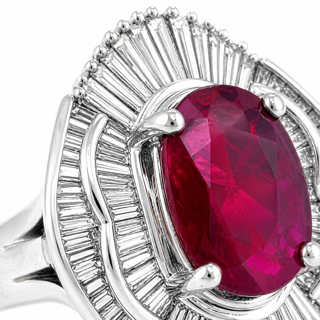 Natural Ruby Diamond Ballerina Ring Platinum | 5.71ctw 3.69ct GIA | Heat-Treated