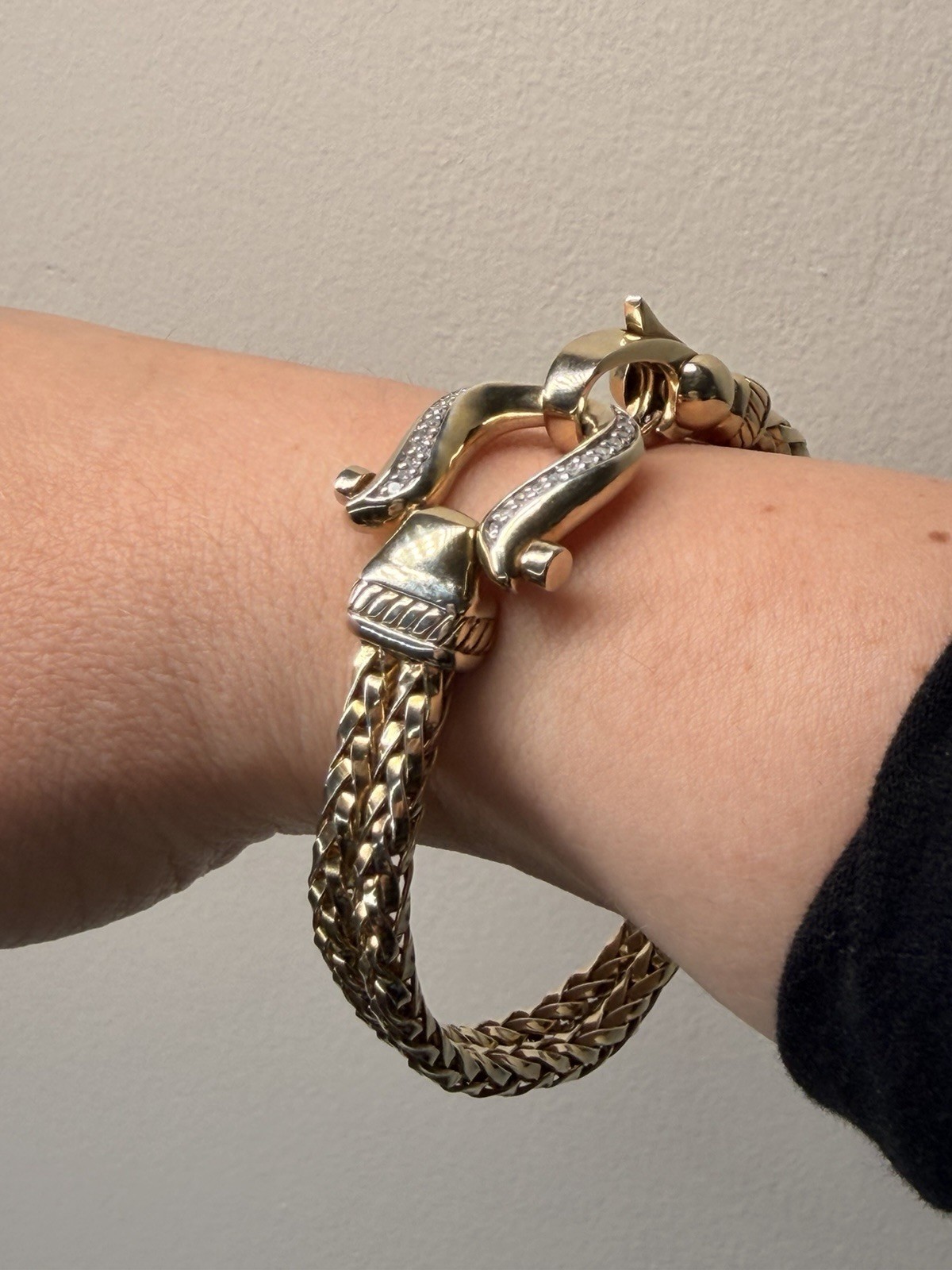 Sterling Silver 925 Horseshoe Diamond Clasp 35 Grams Spiga Wheat Bracelet Rare