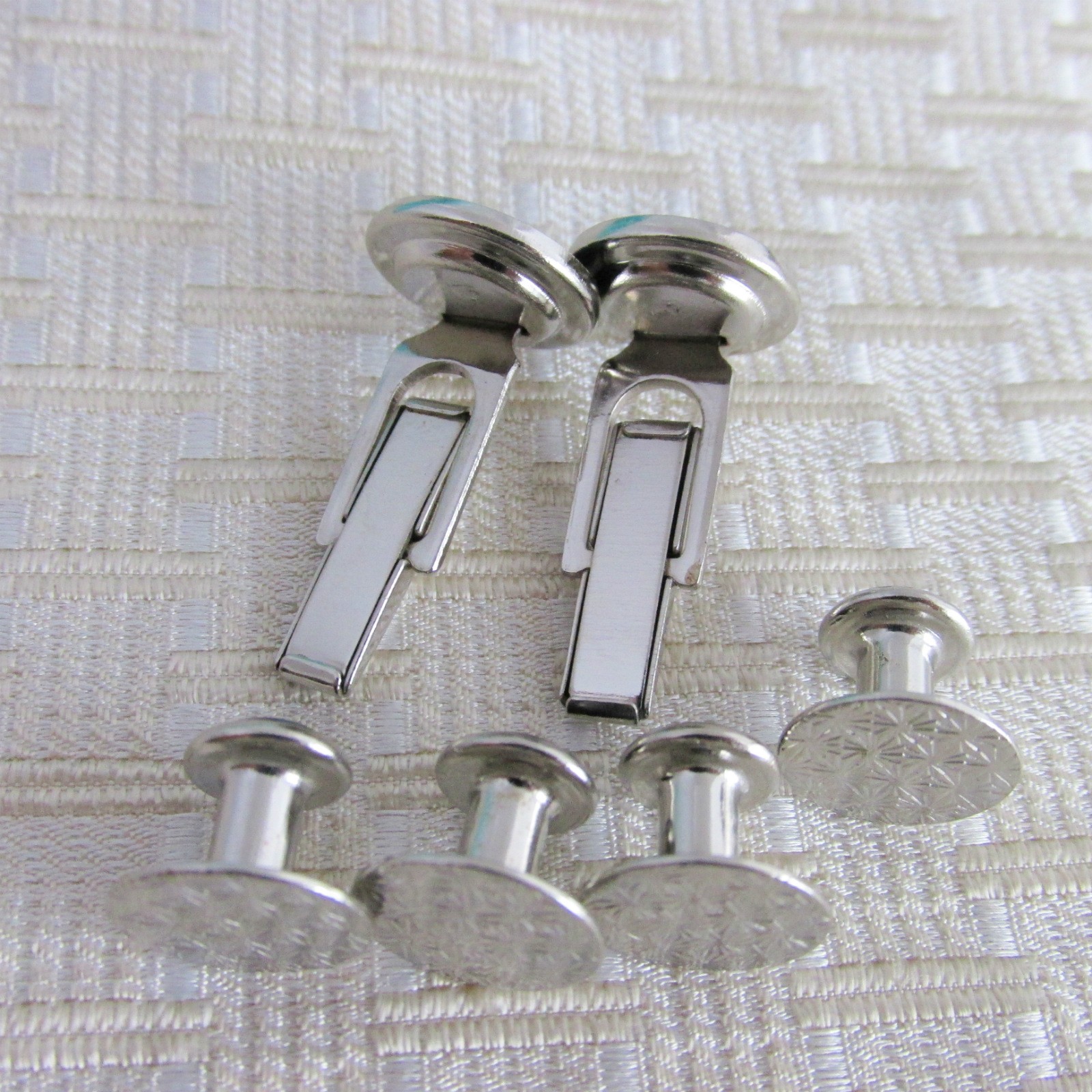 Vintage Gray Silver Plated Cufflinks & Studs Set Wedding Prom Special Occasion