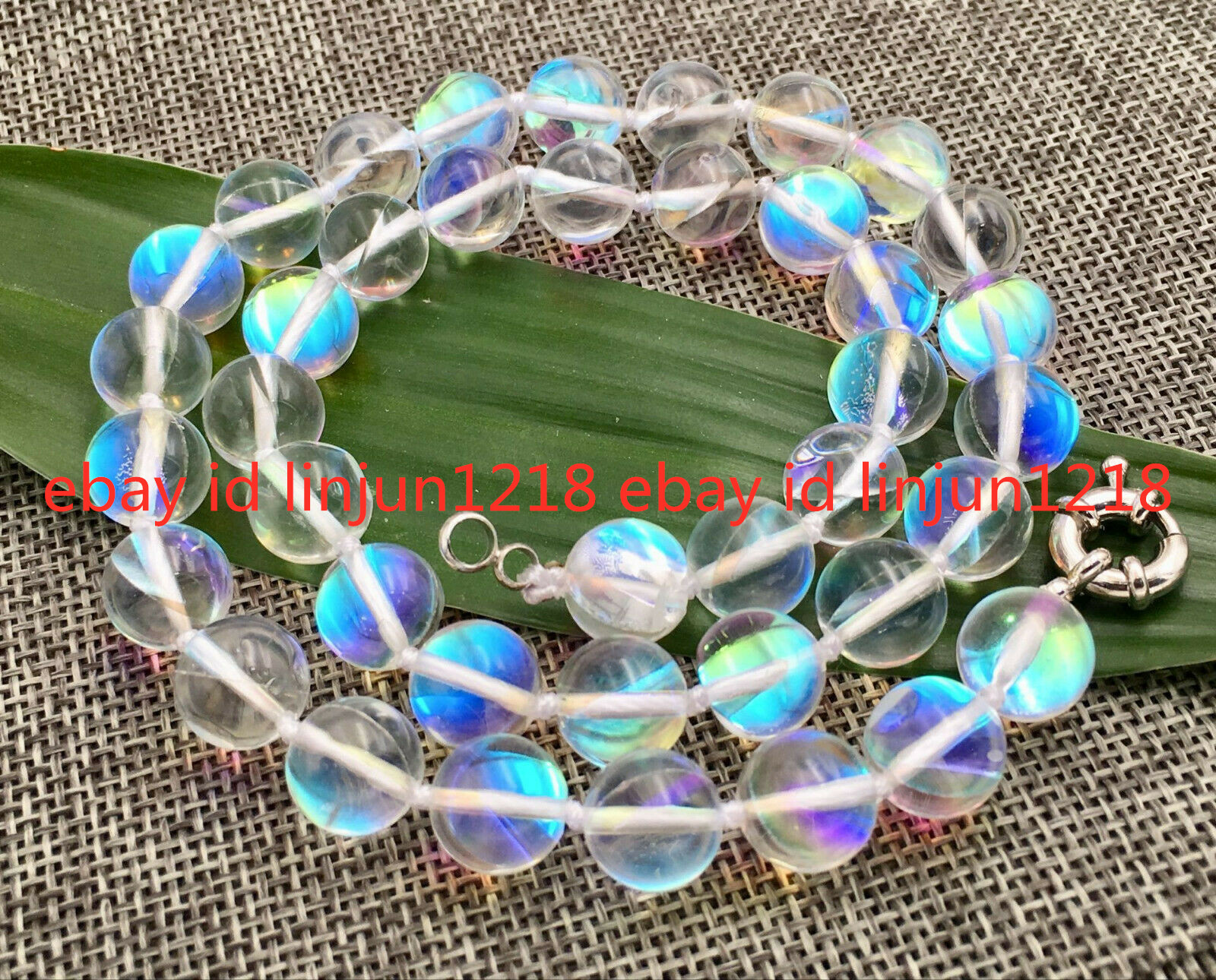 New 6/8/10/12mm White Gleamy Rainbow Moonstone Round Gems Necklace 18-36”