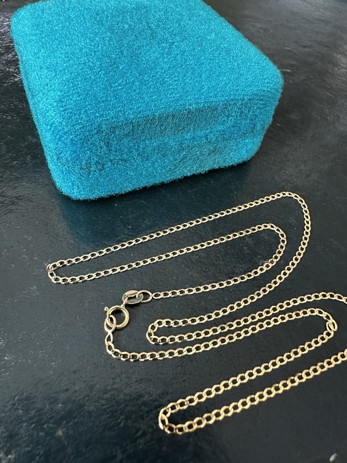 ITALY Vintage 9ct Gold Flat Curb Link Chain Necklace 18″ London Hallmark Unisex