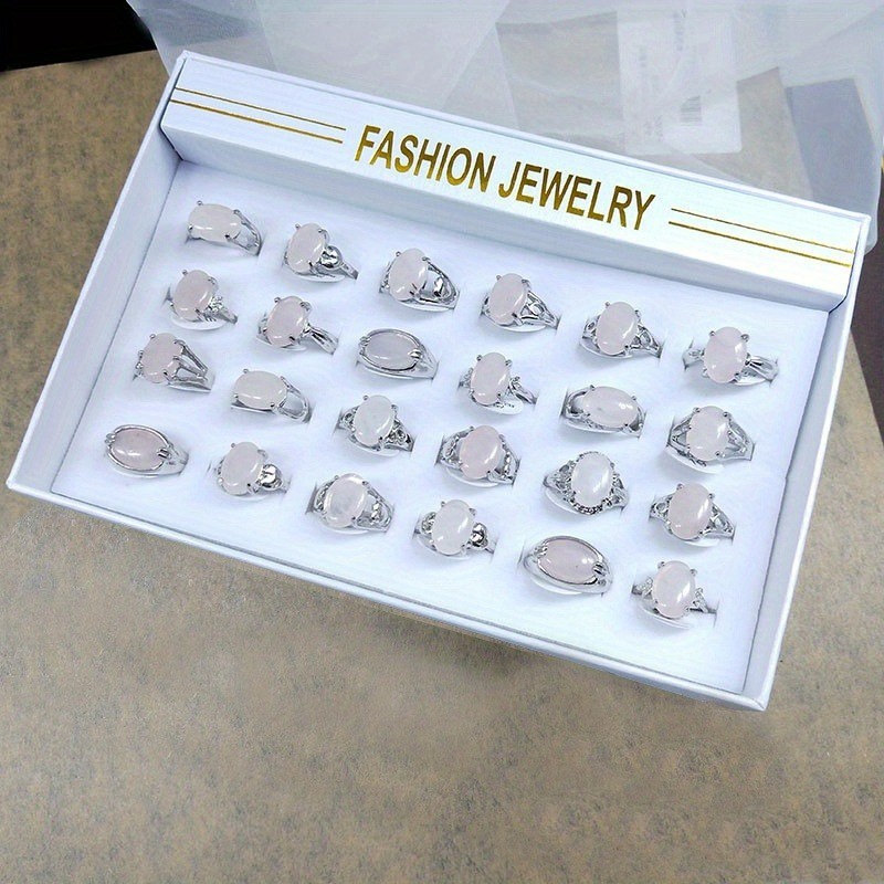 24Pcs/Set Nateral Stone Gemstone Ring Wholesale Lot Finger Ring Daily Party Gift
