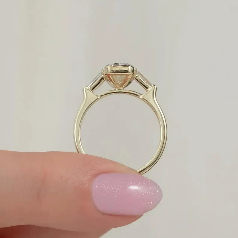 3CT Radiant Moissanite Half Bezel Engagement Ring In 14k Yellow Gold Plated
