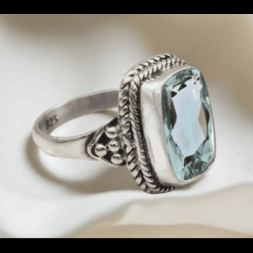Aquamarine(Lab-Created) Gemstone Ring 925 Sterling Silver Handmade Ring All Size