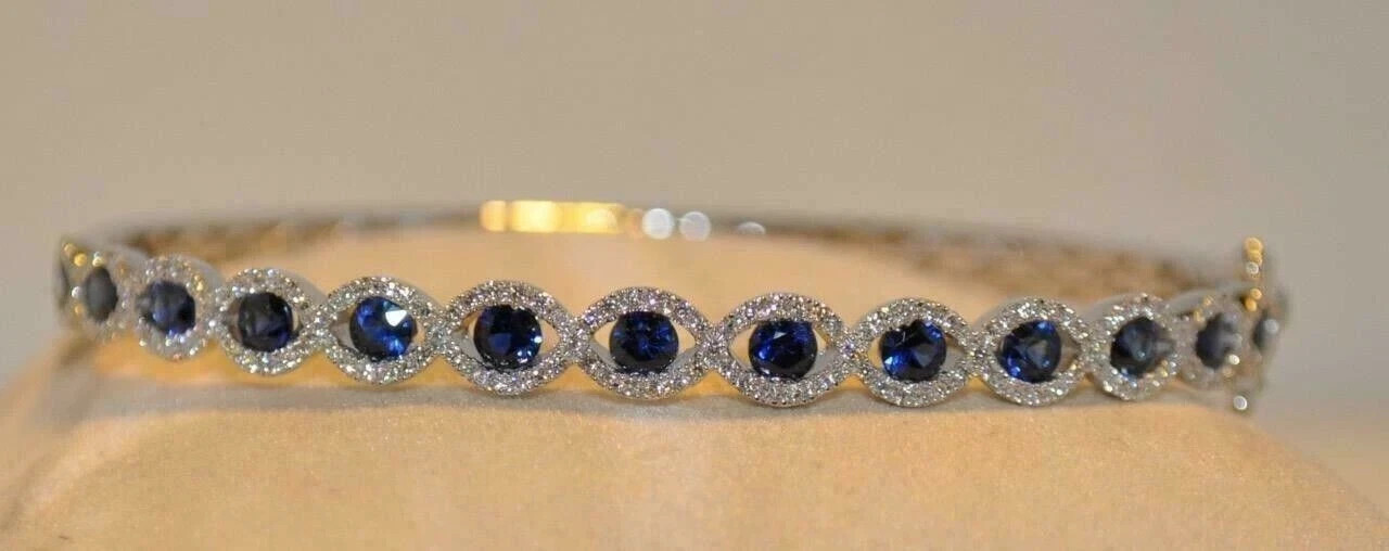 7Ct Round Cut Lab Created Sapphire Women Bangle Bracelet 14K White Gold Plated