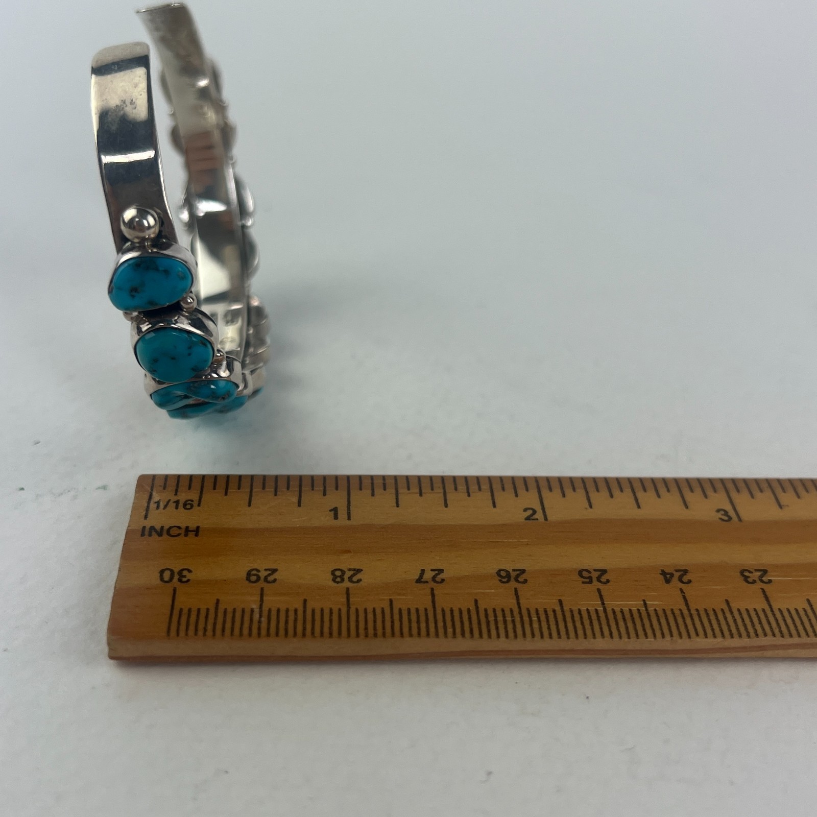 Vintage Native American Turquoise Cuff Sterling Silver Bracelet Artisan Sign 925