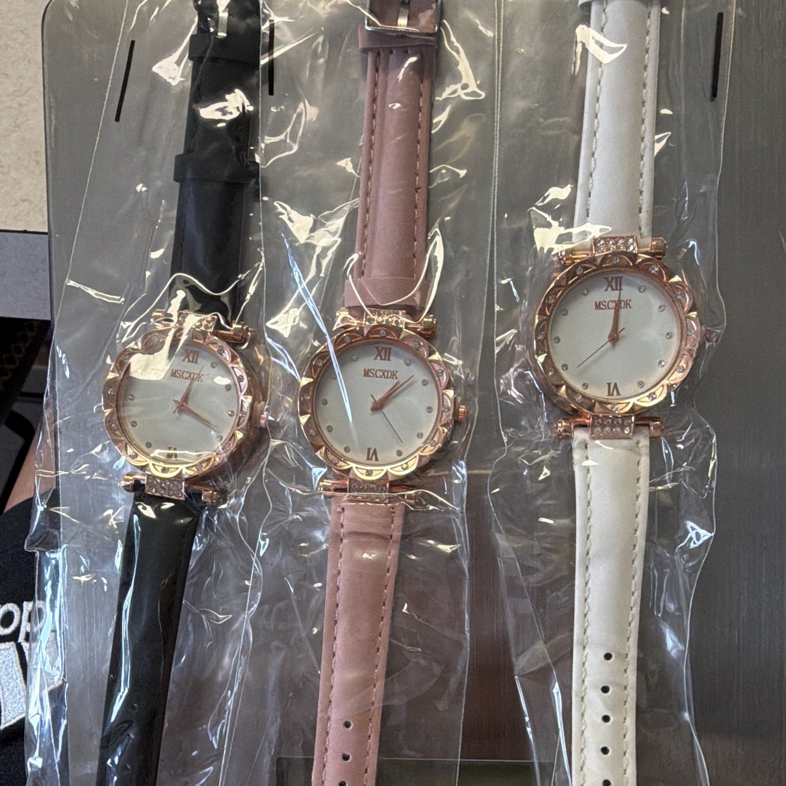 MSCXDK Women’s Quartz Analog Wristwatch Lot of 3 Rose Gold w/ Faux Leather