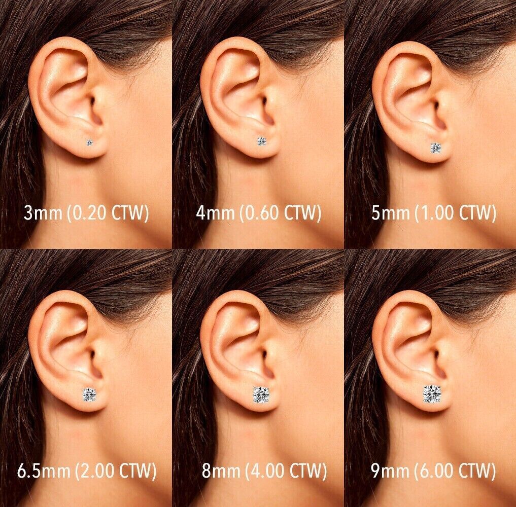 14k Real Gold Certified D Color VVS Moissanite Solitaire Stud Earrings Screwback