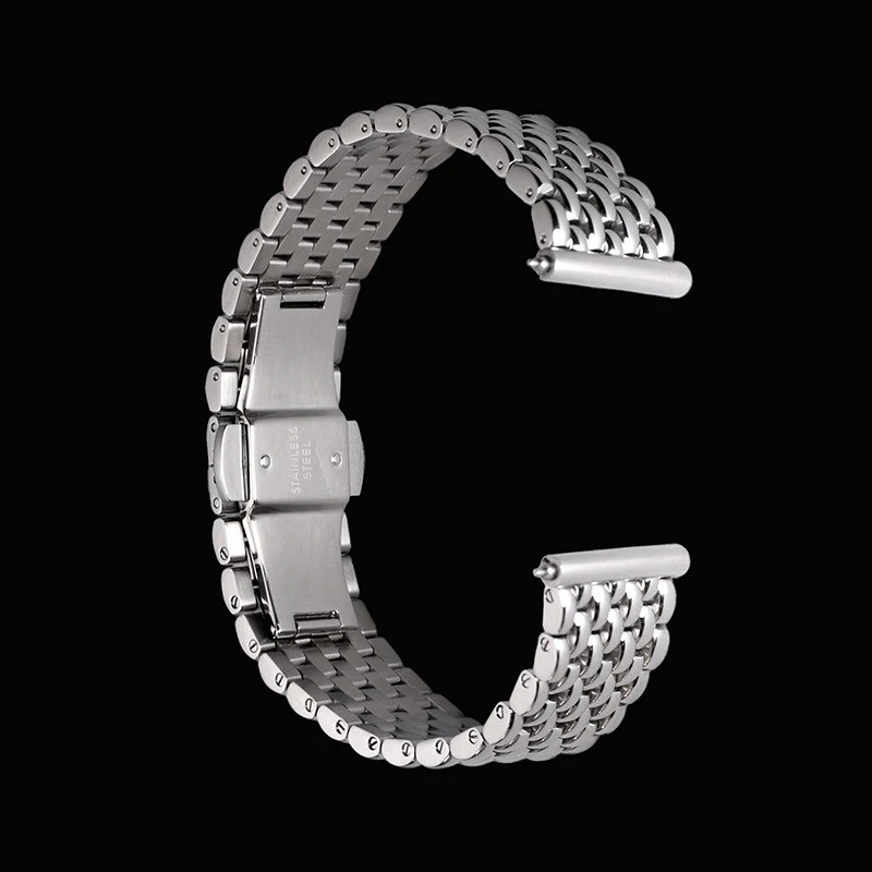 316L Stainless Steel Watch Band Beads of Rice Bracelet 18mm 19mm 20mm Silver
