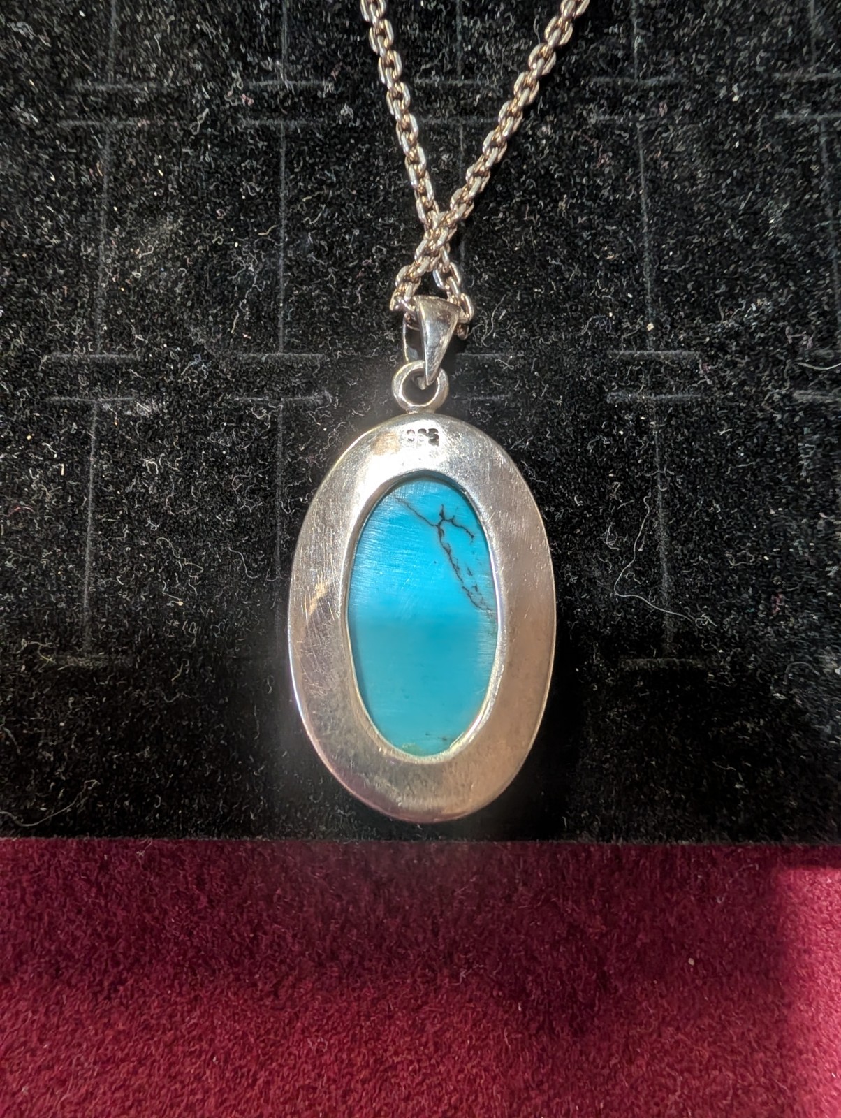 Silver Cable Chain Necklace with Oval Turquoise Silver Bezel Charm Pendant