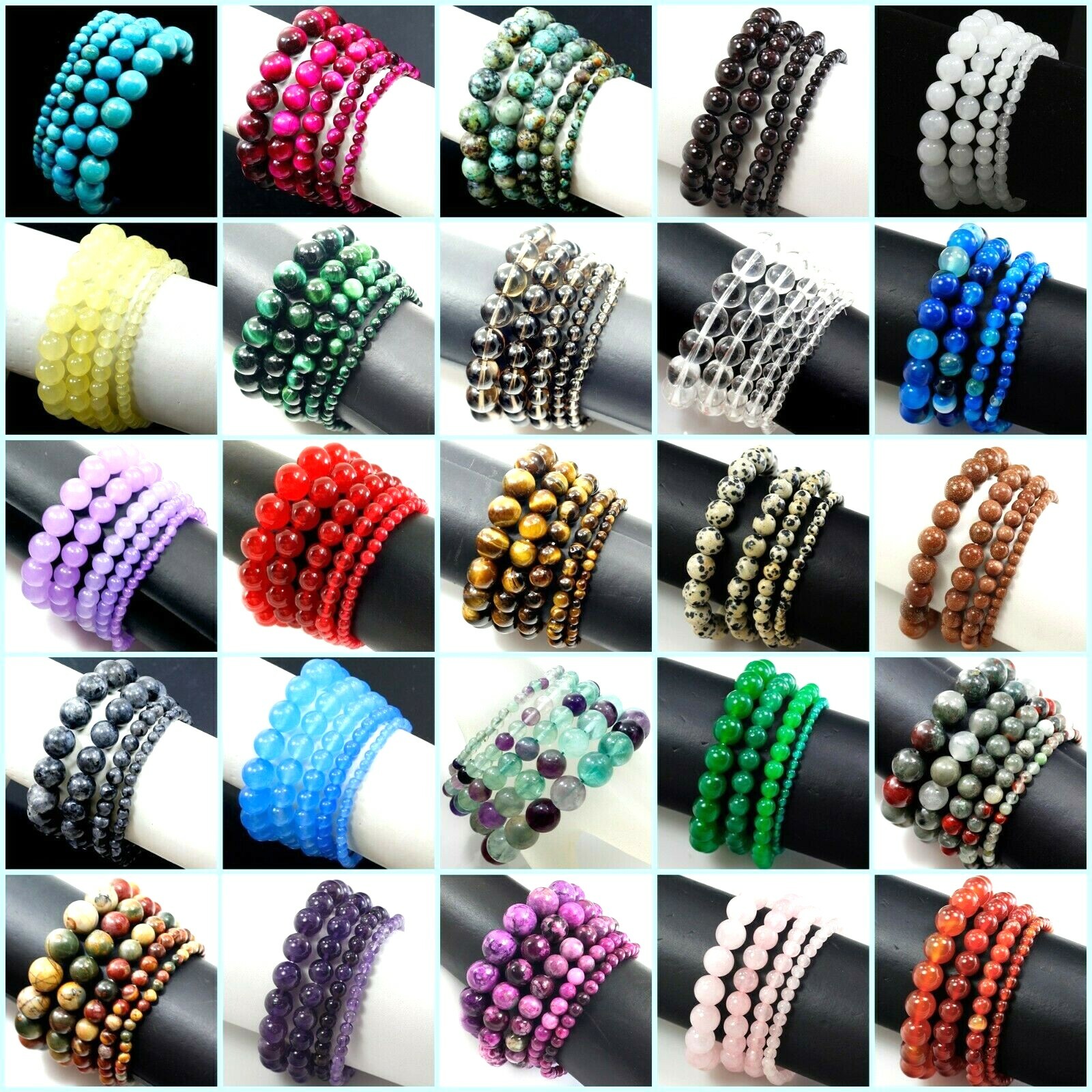 Wholesale Gemstone Bracelet Balance Elastic Stretch 4mm 6mm 8mm 10mm 12mm 7.5″