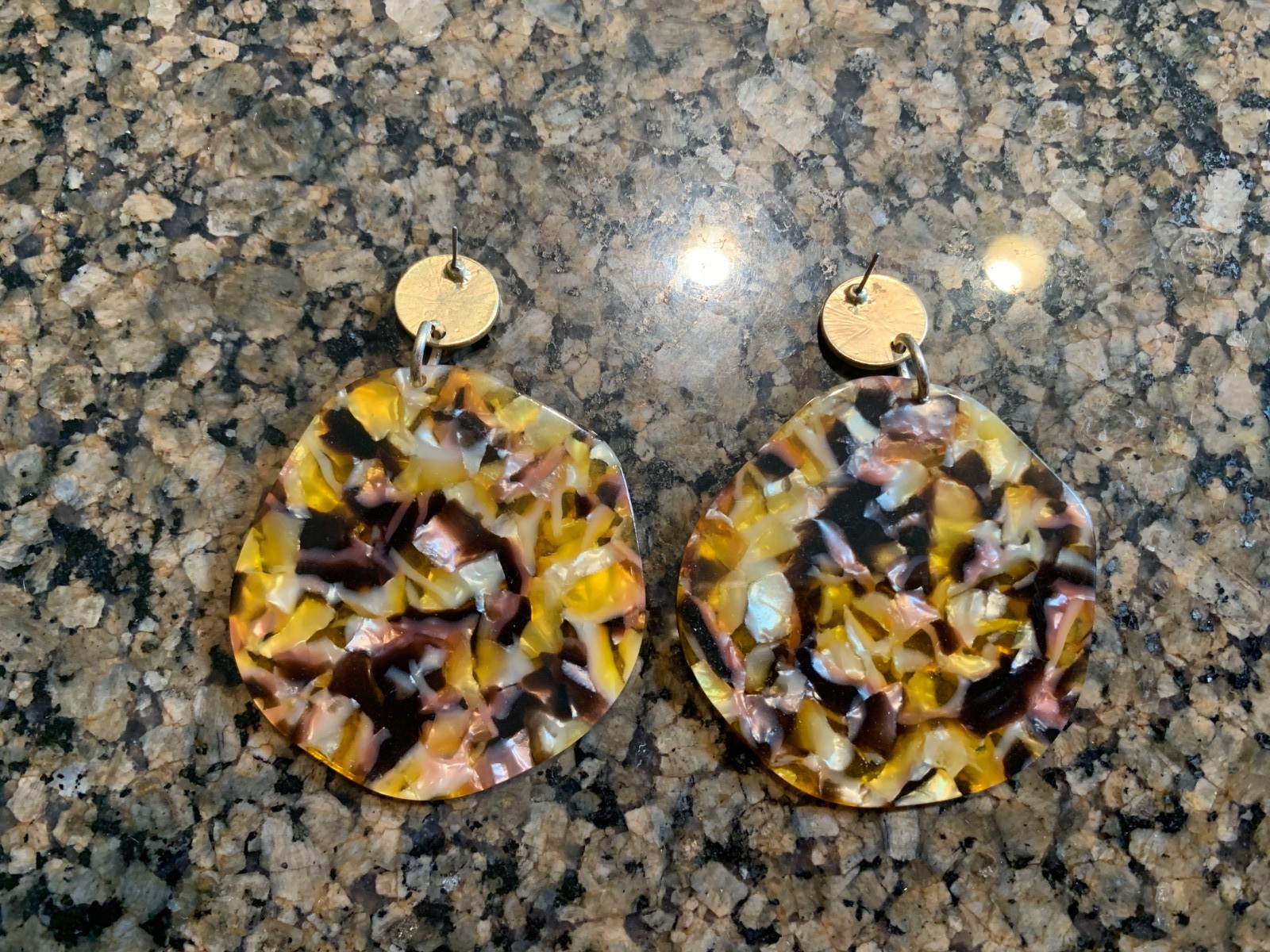 Acrylic Tortoise Earrings Stud Post with Dangle Asymmetrical Circle