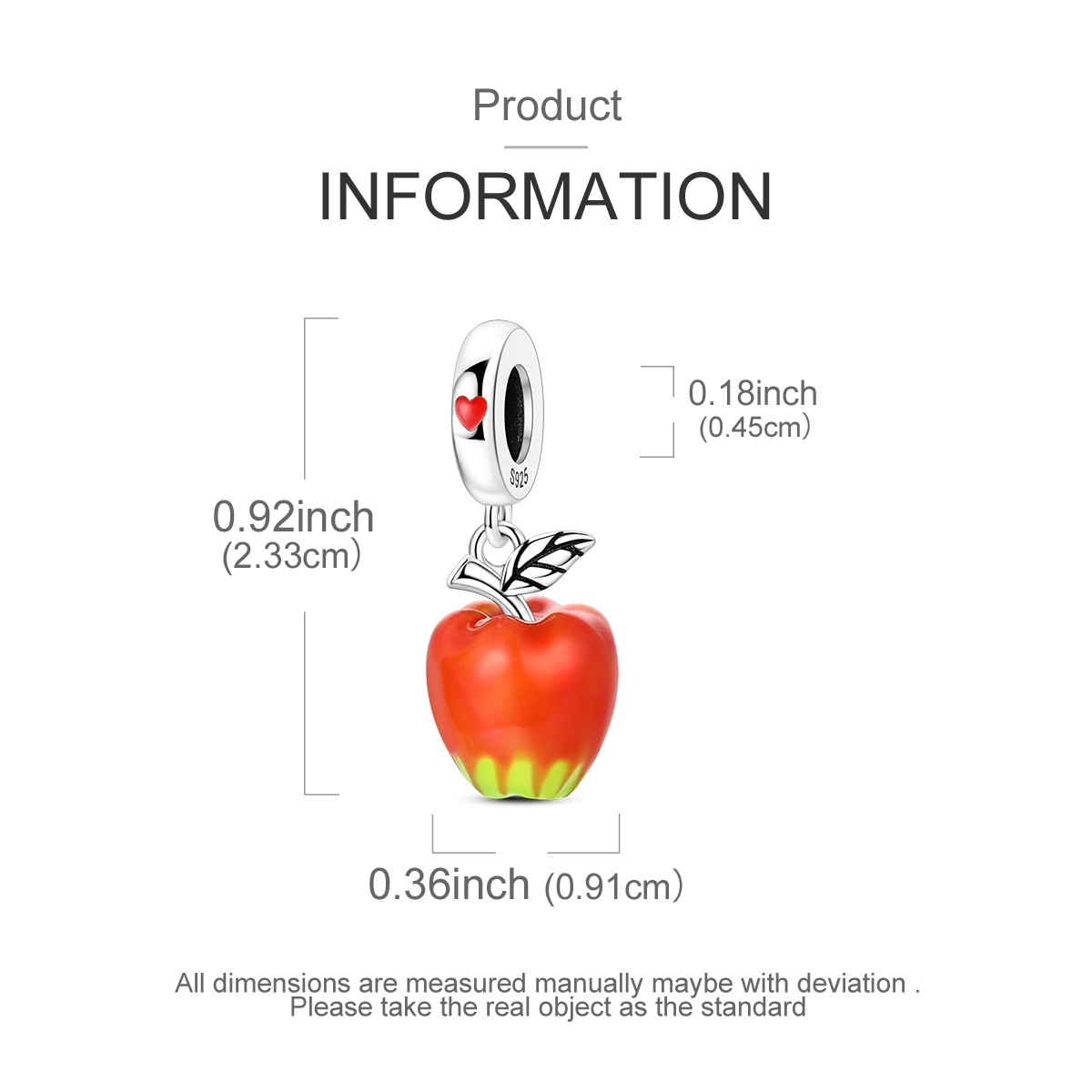 MULA 925 Sterling Silver Charm Enamel Glazed Apple Pendant for Women Bracelet