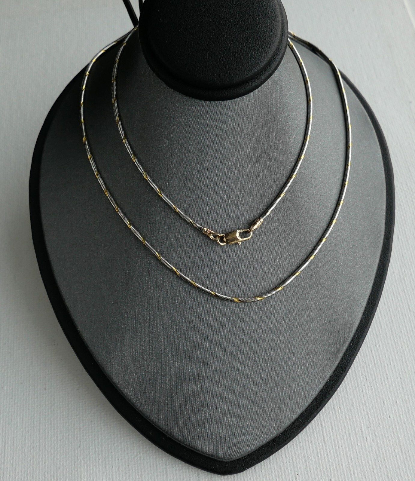 14K SOLID GOLD ITALIAN 2 TONE SNAKE CHAIN 18 INCHES LONG 1.3 MM THICK