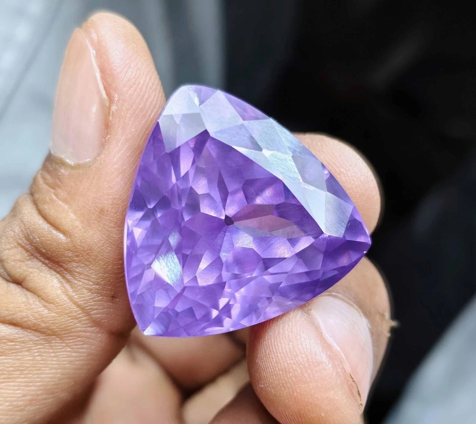 80 Ct+ Certified Natural Cambodian Purple Color Zircon Trillion Cut Gemstone