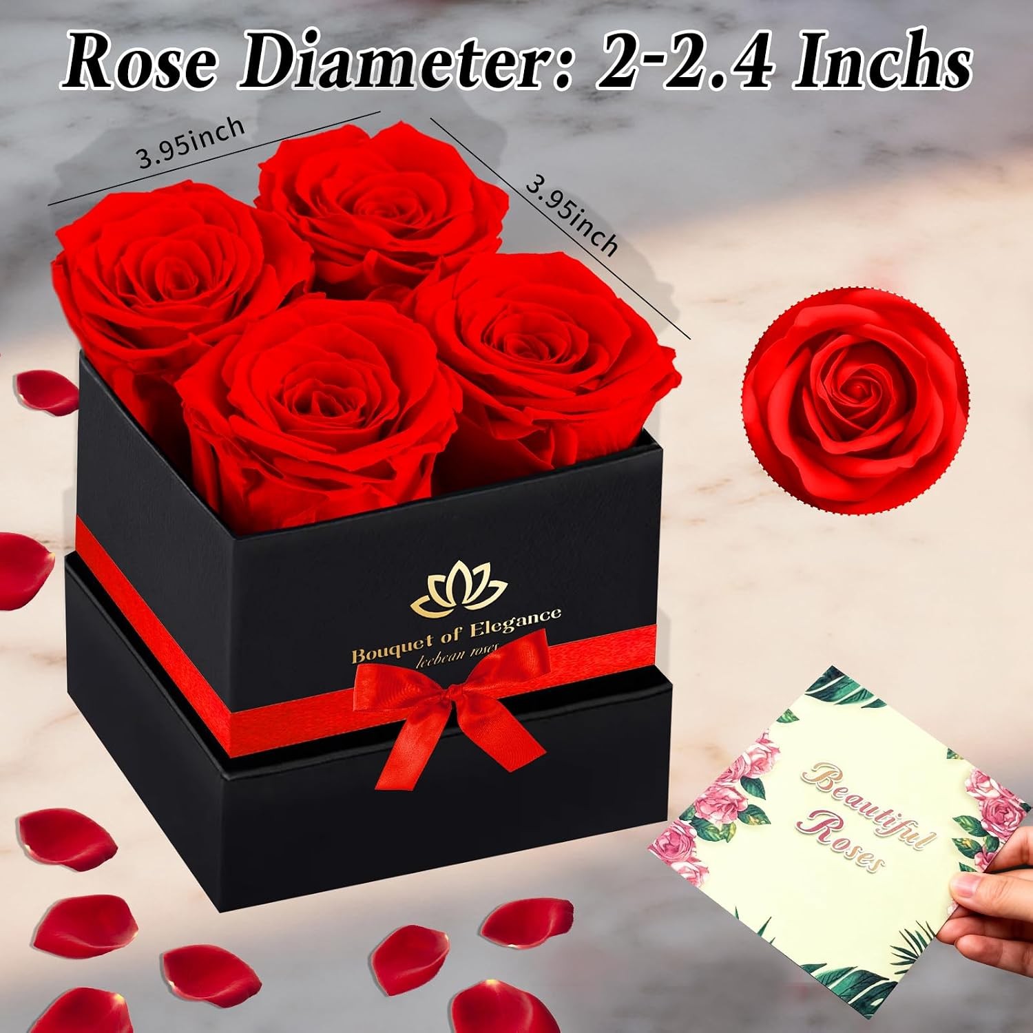 Red Preserved Artificial Roses in a Box of 4 Long Lasting Dried Flowers