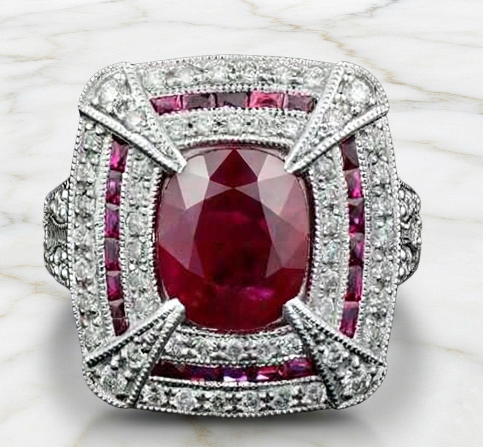 Pink Cushion Simulated Diamond 14K Gold Vintage Inspire Milgrain Engagement Ring