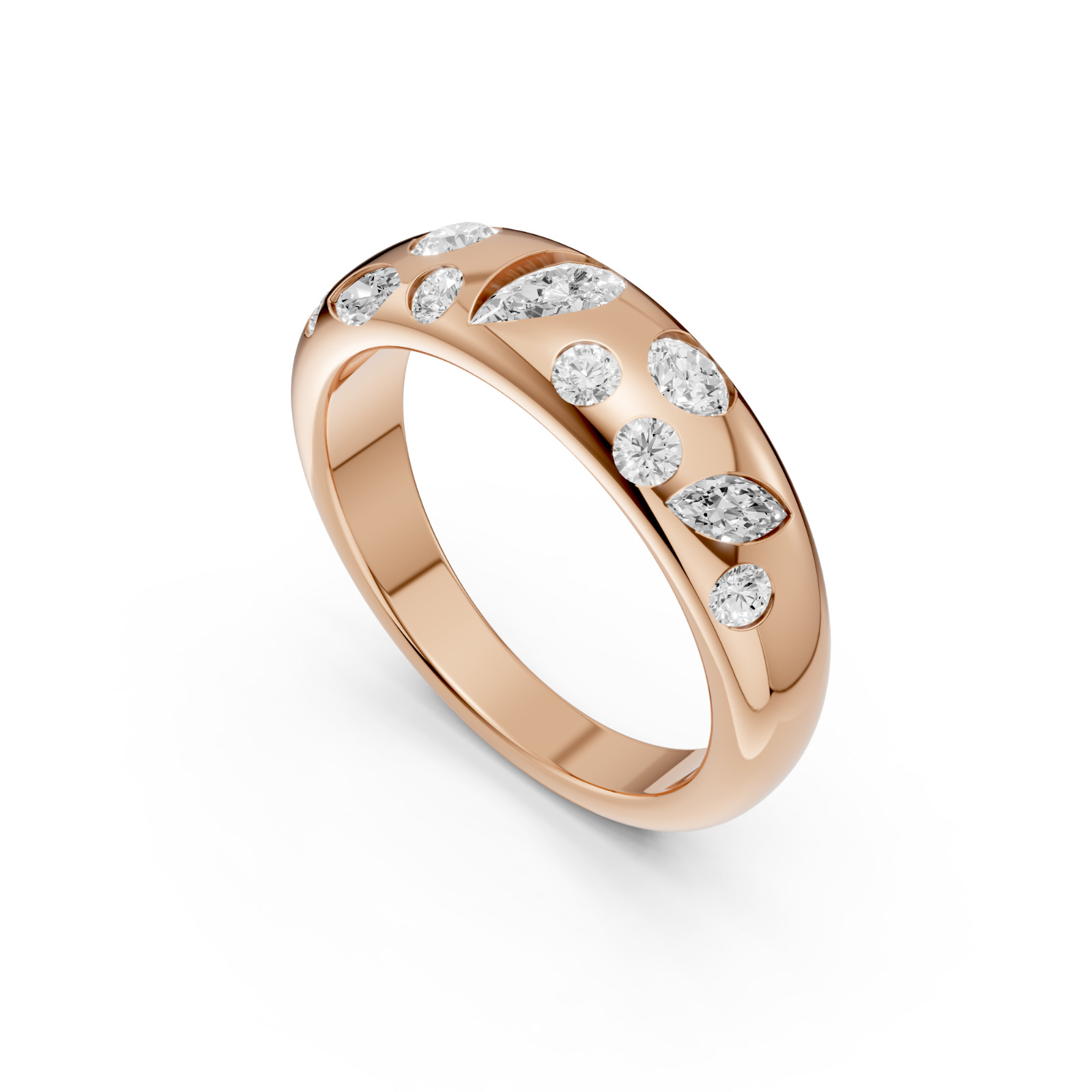 Multi Shape Lab Grown Diamond Flush Set Comfort Fit Gold Band In 14K Solid Gold