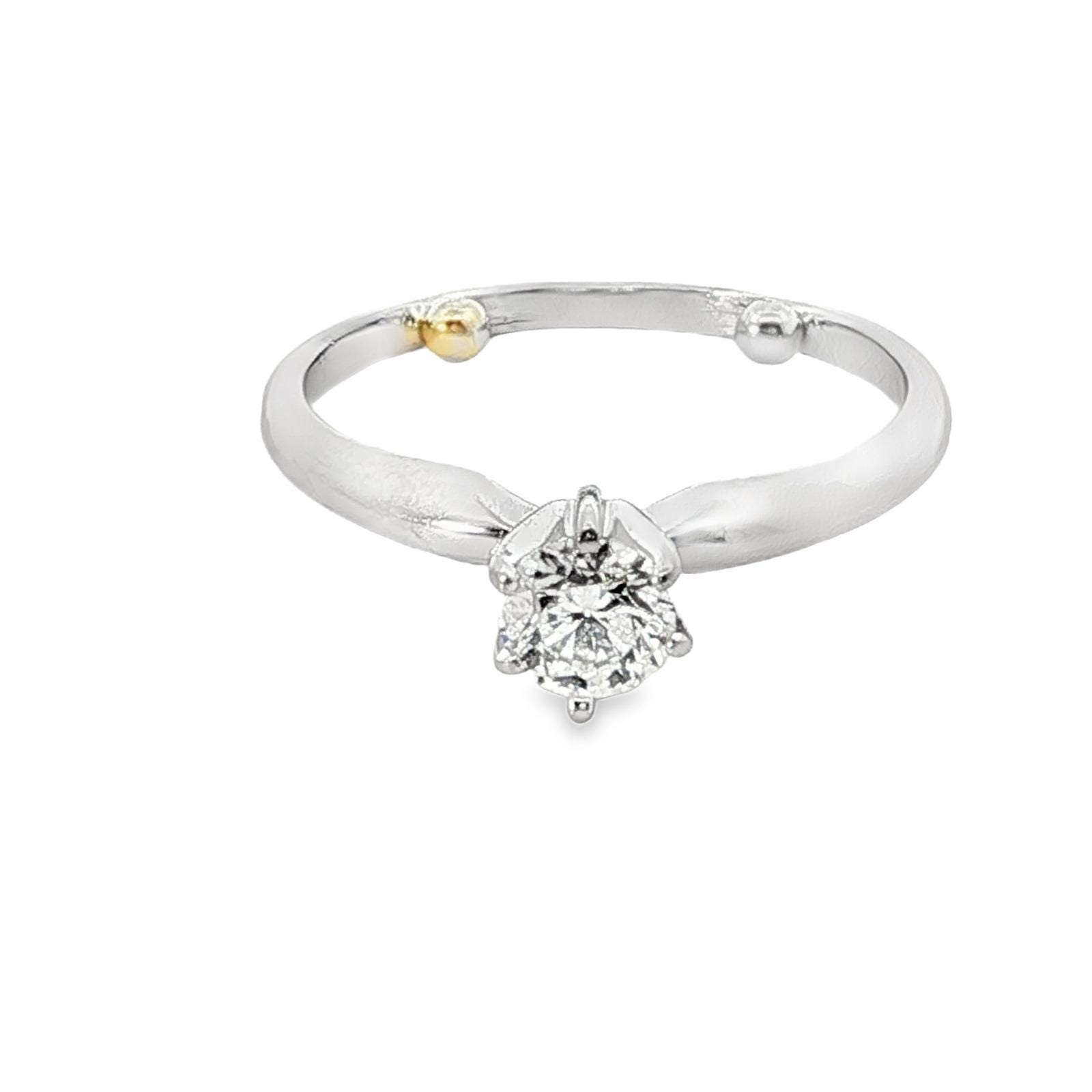 Diamond Solitaire Ring .40ct Round Cut Six Prong Two Tone Textured Band Size 5