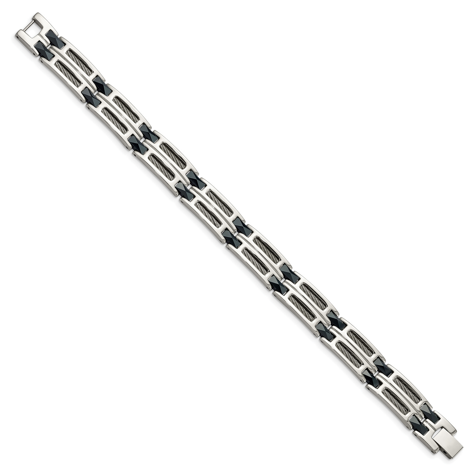 Chisel Stainless Steel Polished with Dark Blue Ceramic and Cable Inlay 8.75 inch