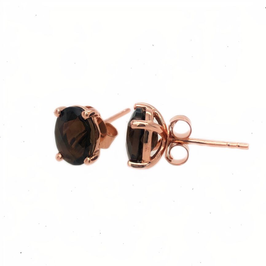 Le Vian Stud Earrings 2 cts Chocolate Smoky Quartz Rose Gold Plated Silver