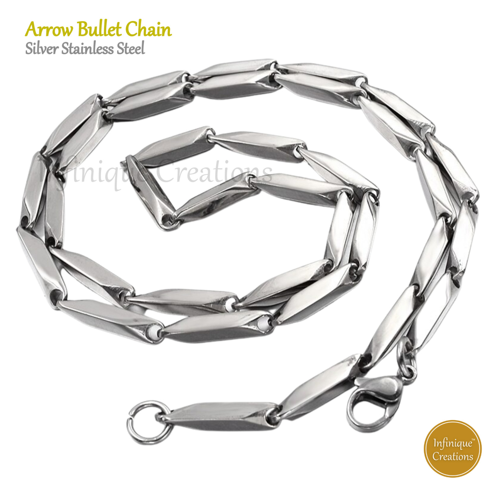 Stainless Steel Silver Arrow Bullet Chain Bracelet Necklace Men Women 7- 38″