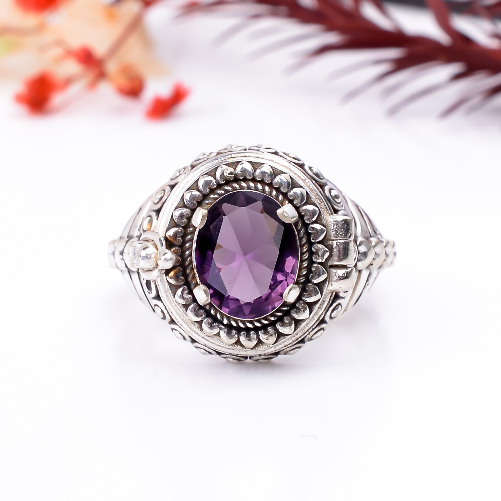 Amethyst Gemstone Handmade Poison Ring 925 Sterling Silver Amethyst Poison Ring.