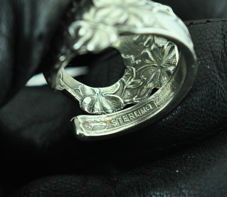 Solid 925 Sterling Silver Four-Leaf-Clover Horseshoe Adjustable Spoon Ring