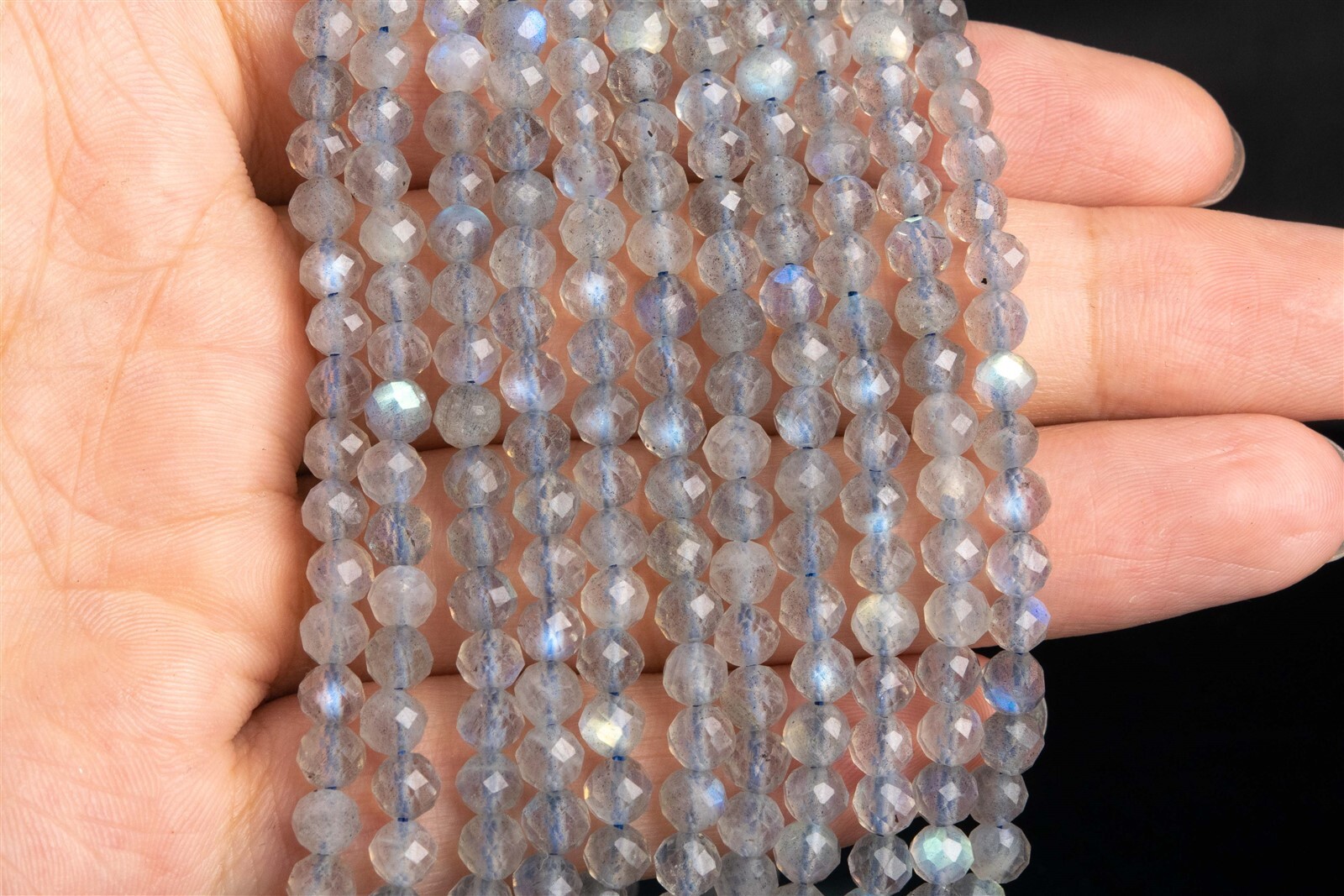 Genuine Natural Gray Labradorite Grade AAA Faceted Round Loose Beads 3-4/5MM