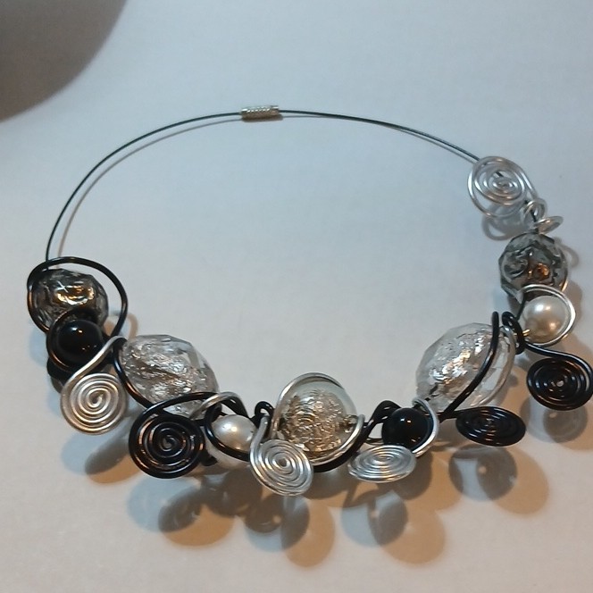 Black & White Spiral ‘Wire’ Wrap Bib Necklace bracelet original statement