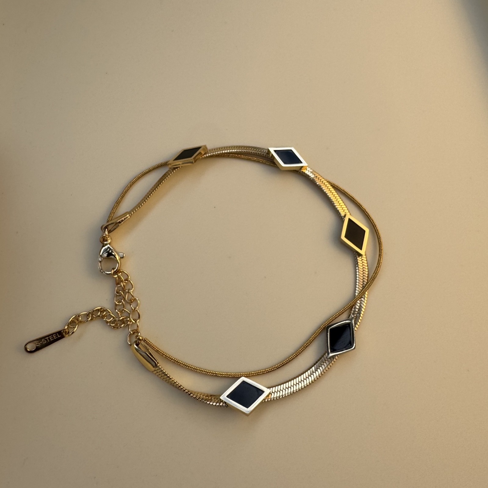 S-Steel Anti Tarnish Gold Herringbone Double Layer Bracelet