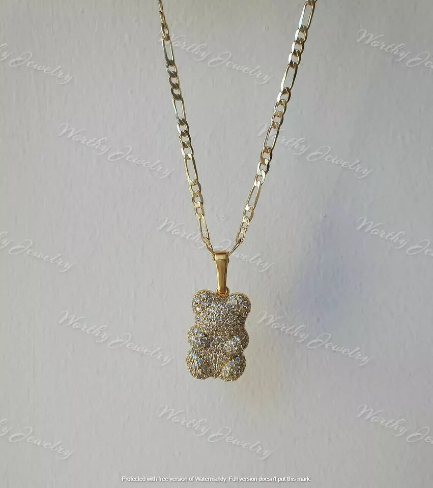 2Ct Round D/VVS1 Diamond Teddy Bear Pendant 14K Yellow Gold Over Free Chain