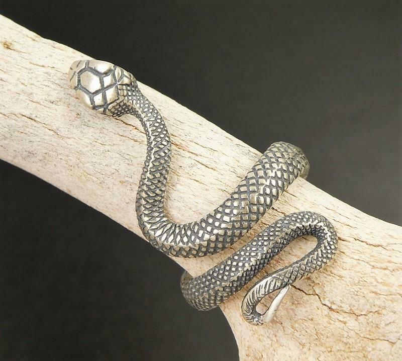 Handmade Sterling Silver Snake Wrap Ring Adjustable Women Men Great Details