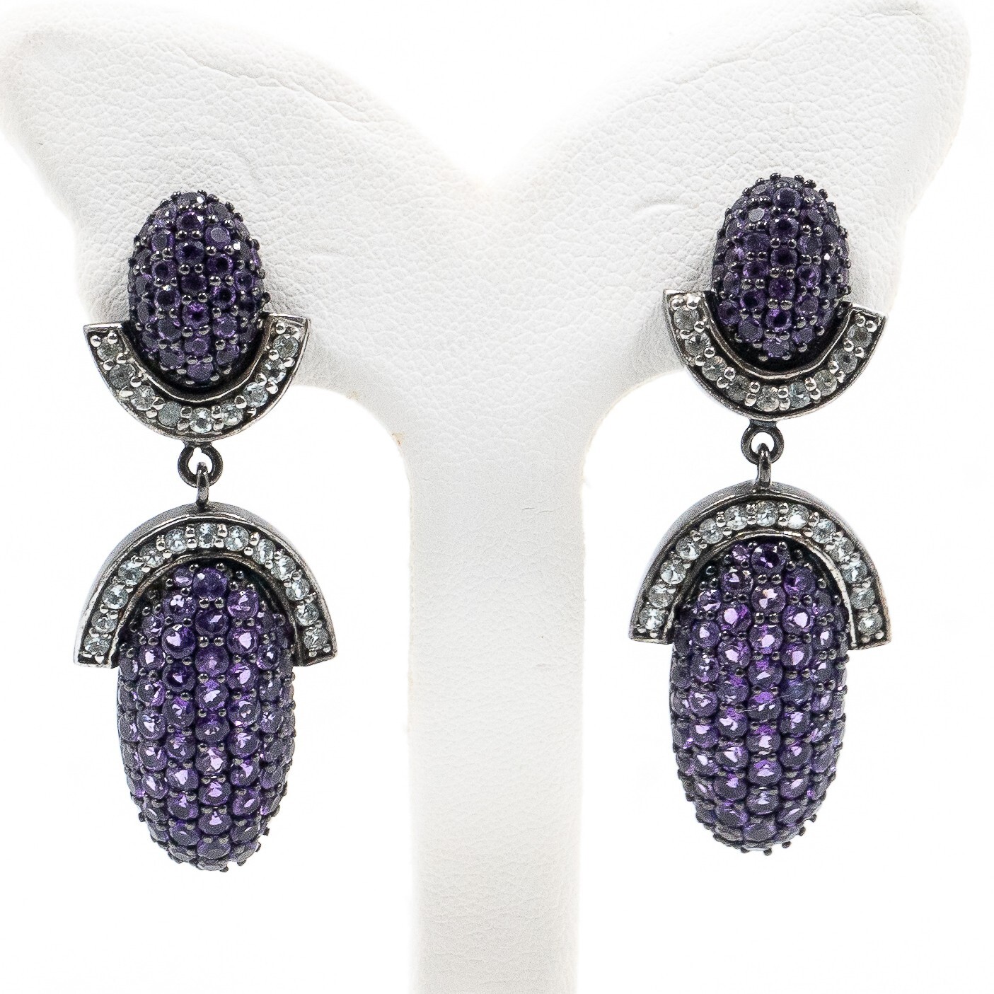 5.28ct Amethyst and Blue Topaz 925 Sterling Sliver Earring in Black Rhodium