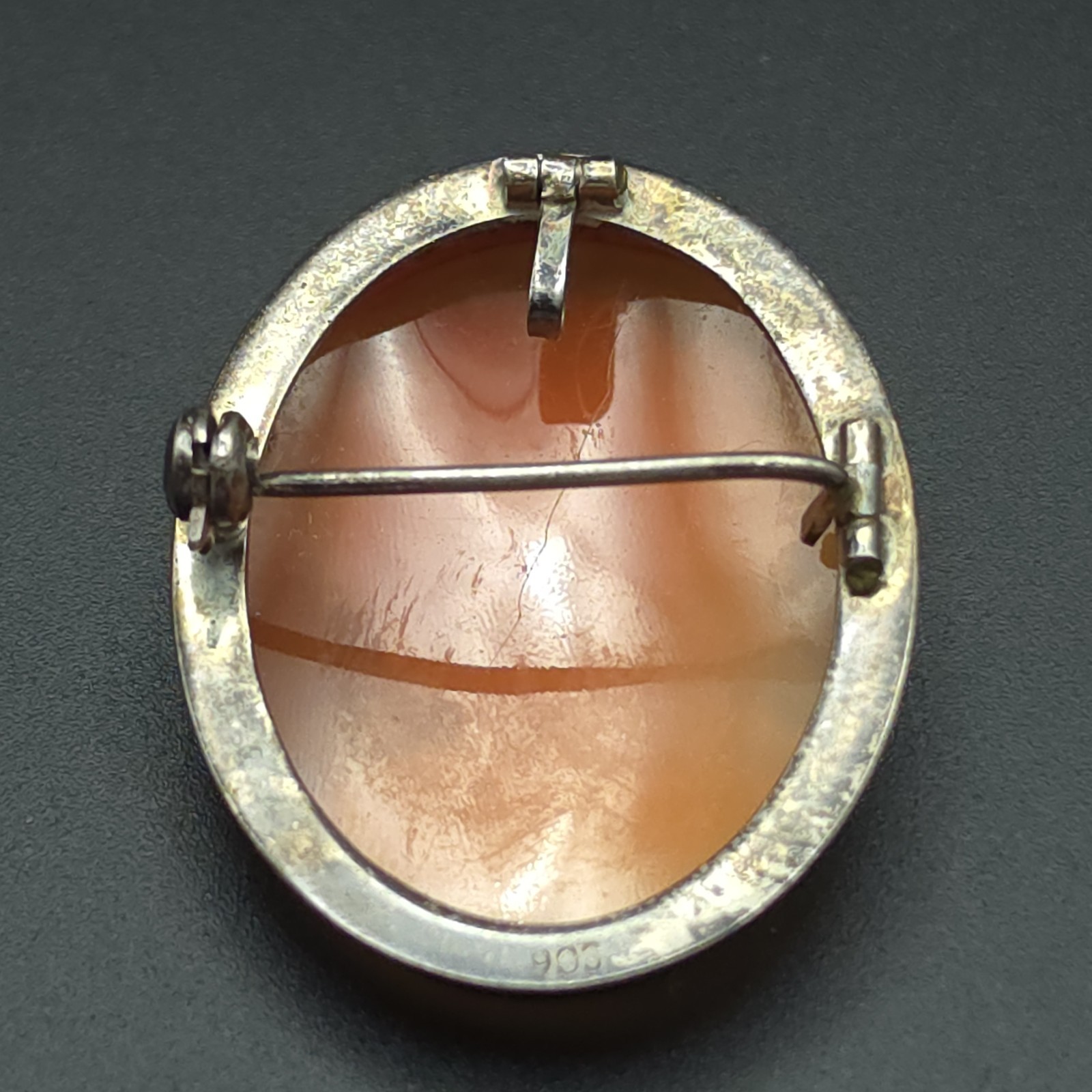 Antique 900 Silver Hand Carved Shell Cameo Brooch Pendant Convertible