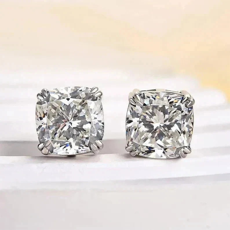 2Ct Cushion Lab Created Diamond Solitaire Stud Earrings 14K White Gold Plated