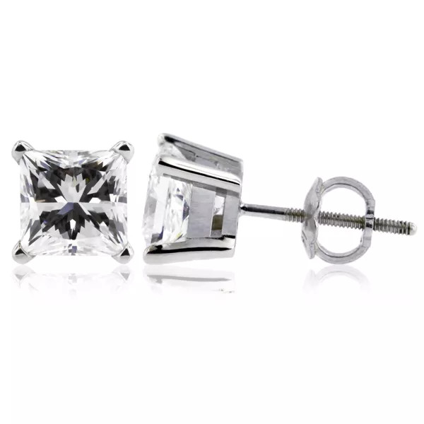 Solid 14K Gold Stud Earrings Classic 1.16 Carat Princess Natural Diamond G SI1