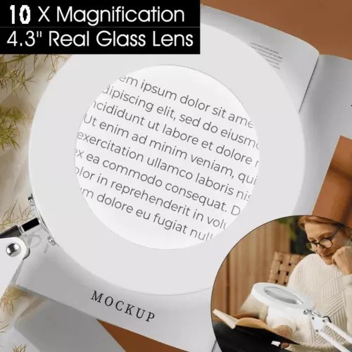 10X Magnifying Glass LED Desk Lamp With Base and Clamp forJewelry Making/Reading