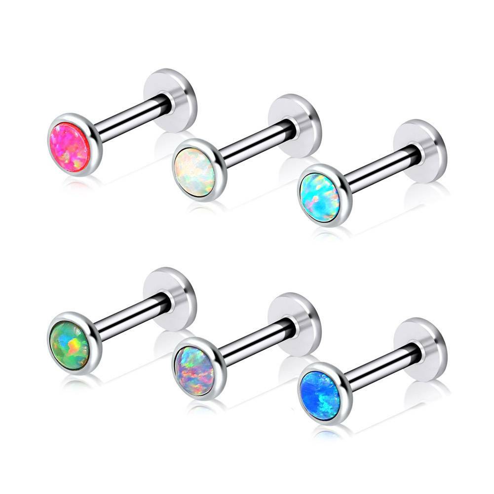 4-15Pcs Surgical Labret Lip Monroe Ring Cheek Tragus Stud Opal Gems Piercing 16G