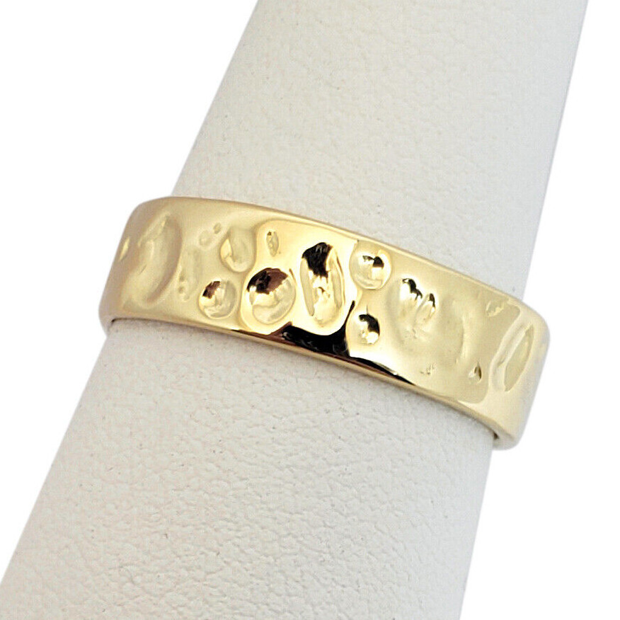 Solid 18K Yellow Gold Hammered Ring Band Handmade Deep, 6mm, Sizes 3 – 12