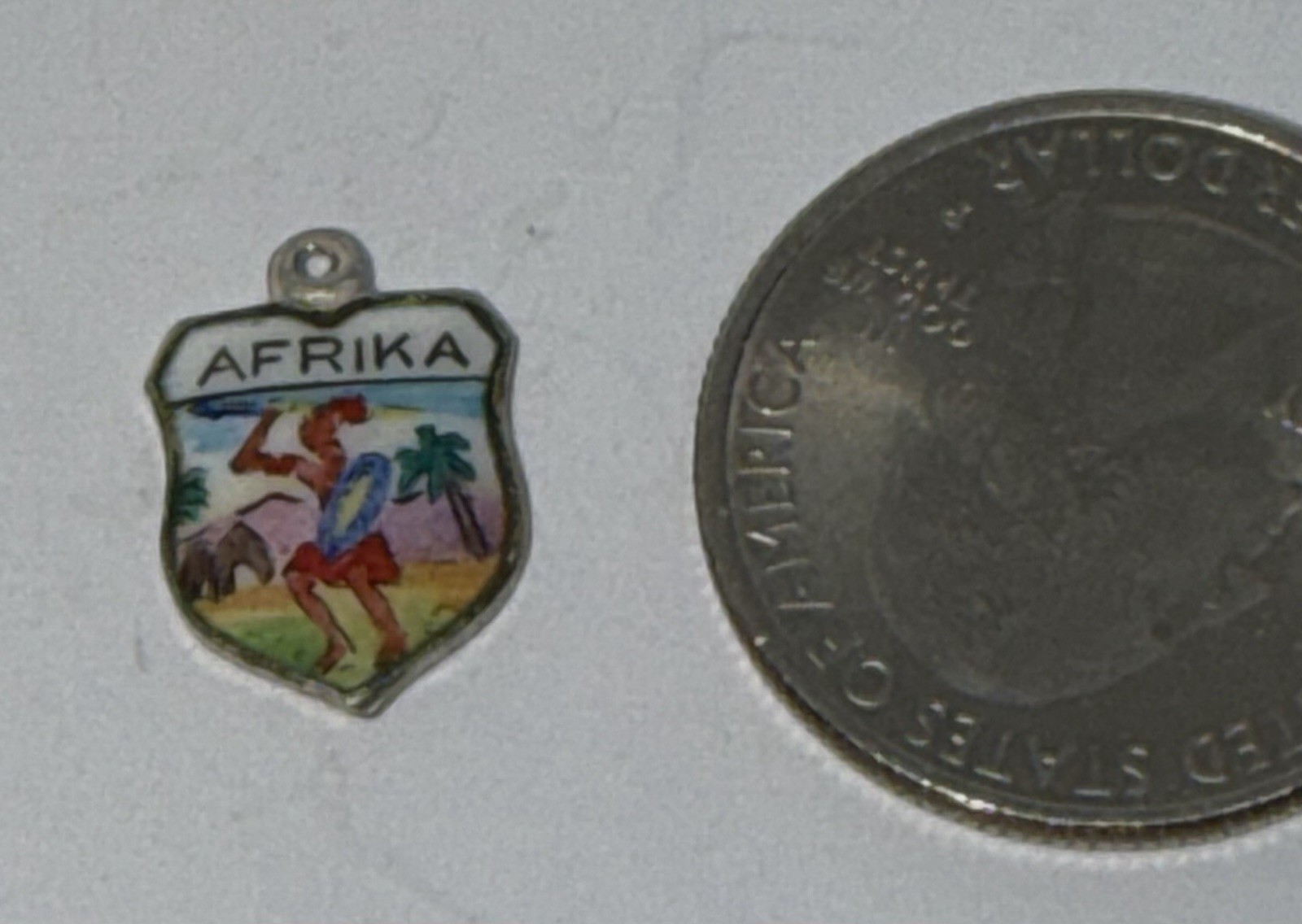 Vintage RARE AFRIKA Dancing Native Shield Bracelet Charm 800 Silver