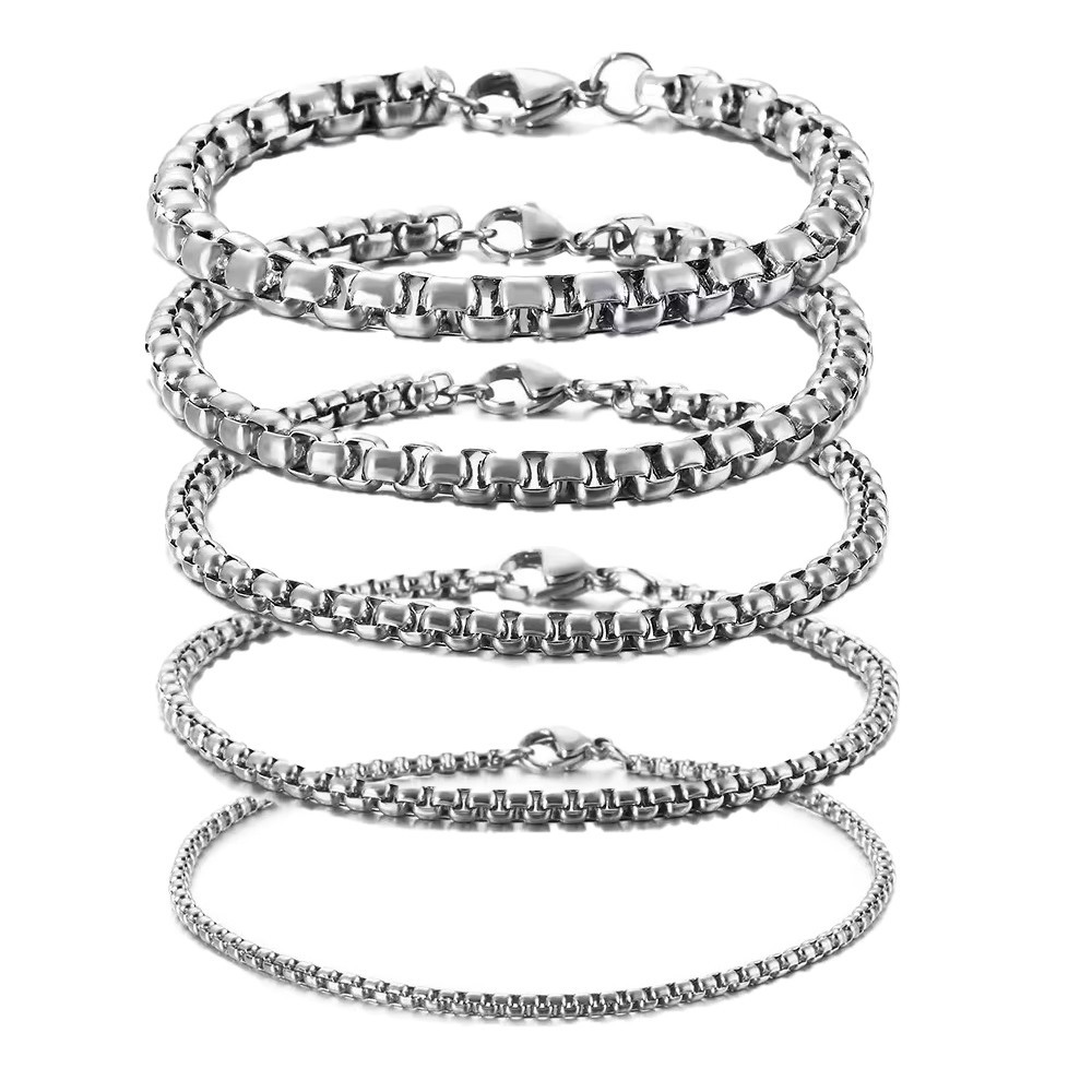Stainless Steel Chain Bracelet 7″-10″ Smooth Box Square Rope Silver 2-7mm N69
