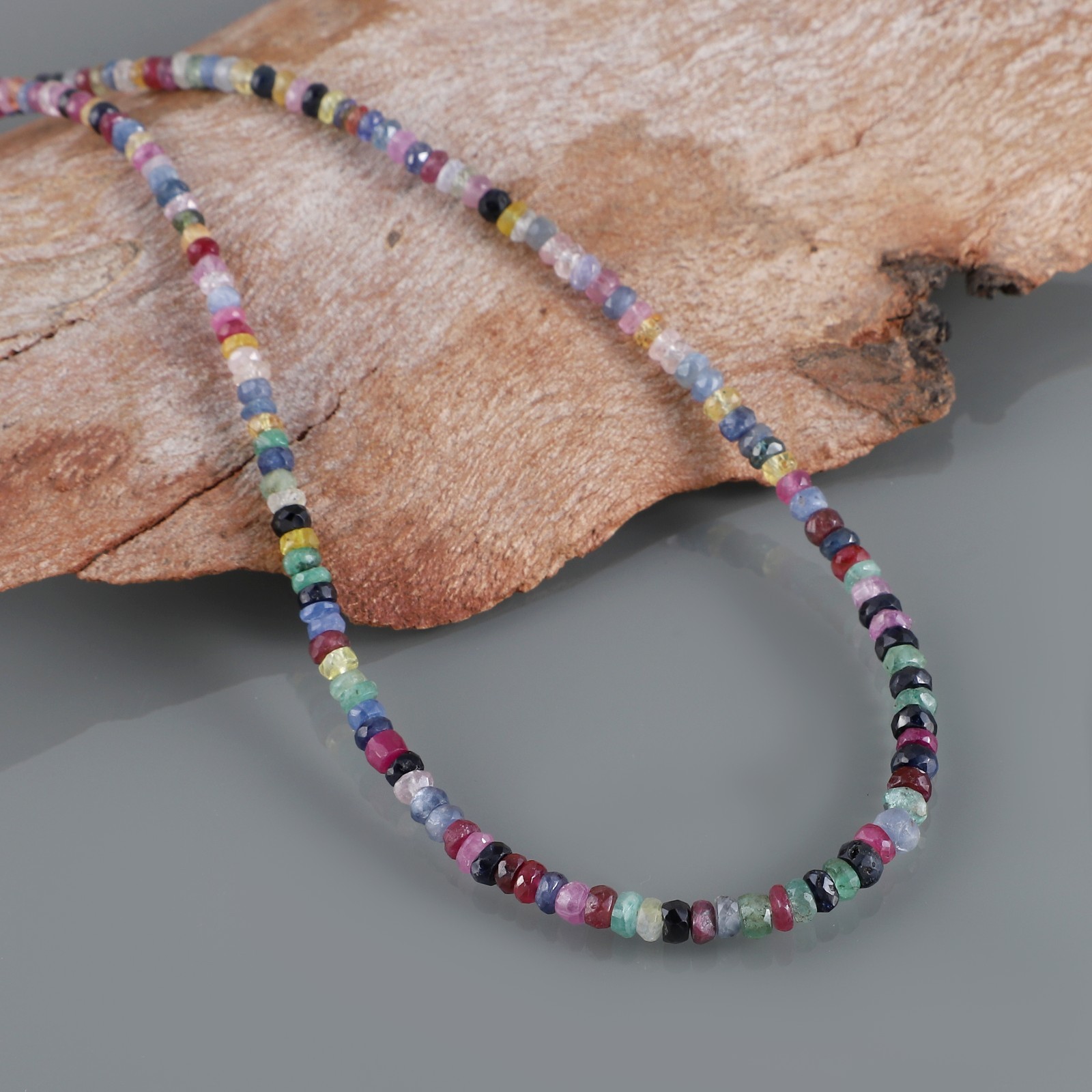 100%Natural Multi Sapphire Stone Beaded Handmade Necklace Faceted 925 Silver